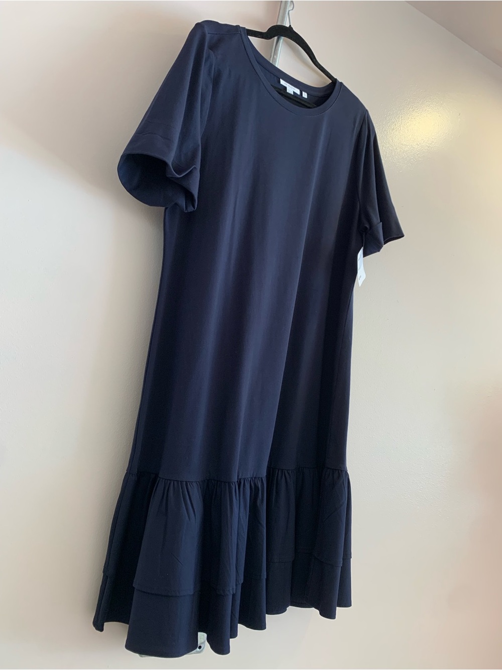 Chico's Navy Short Sleeve Ruffle-Hem Kids Dress